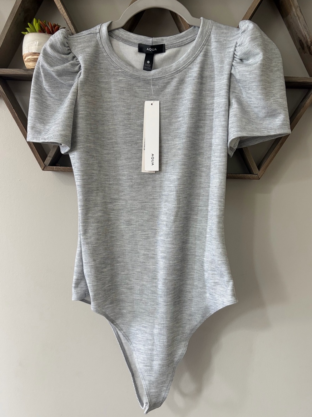 Aqua light grey puff sleeve bodysuit NWT Size medium.